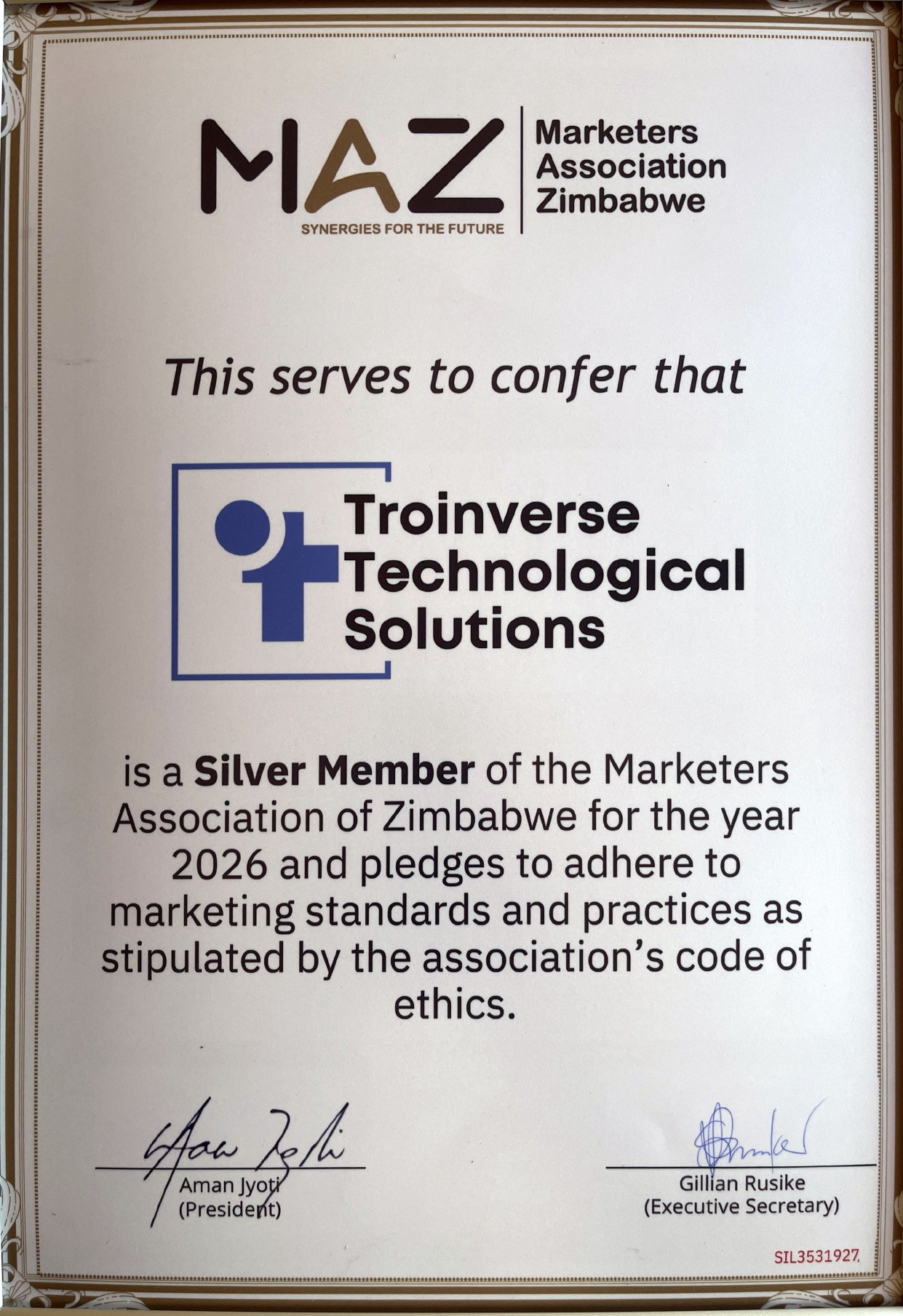 Marketers Association Zimbabwe Certificate