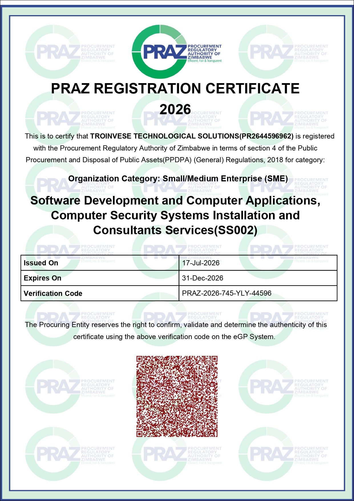 PRAZ Software Certificate