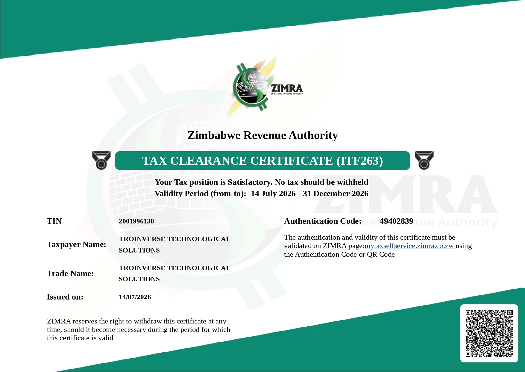 Tax Clearance Certificate